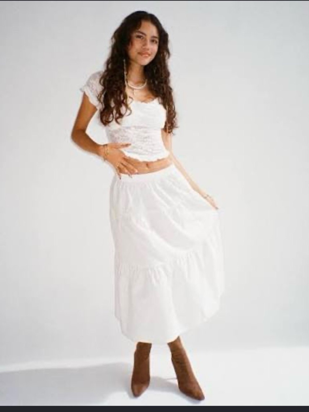 Motel Rocks Cotton White Tiered Midi/Maxi Skirt